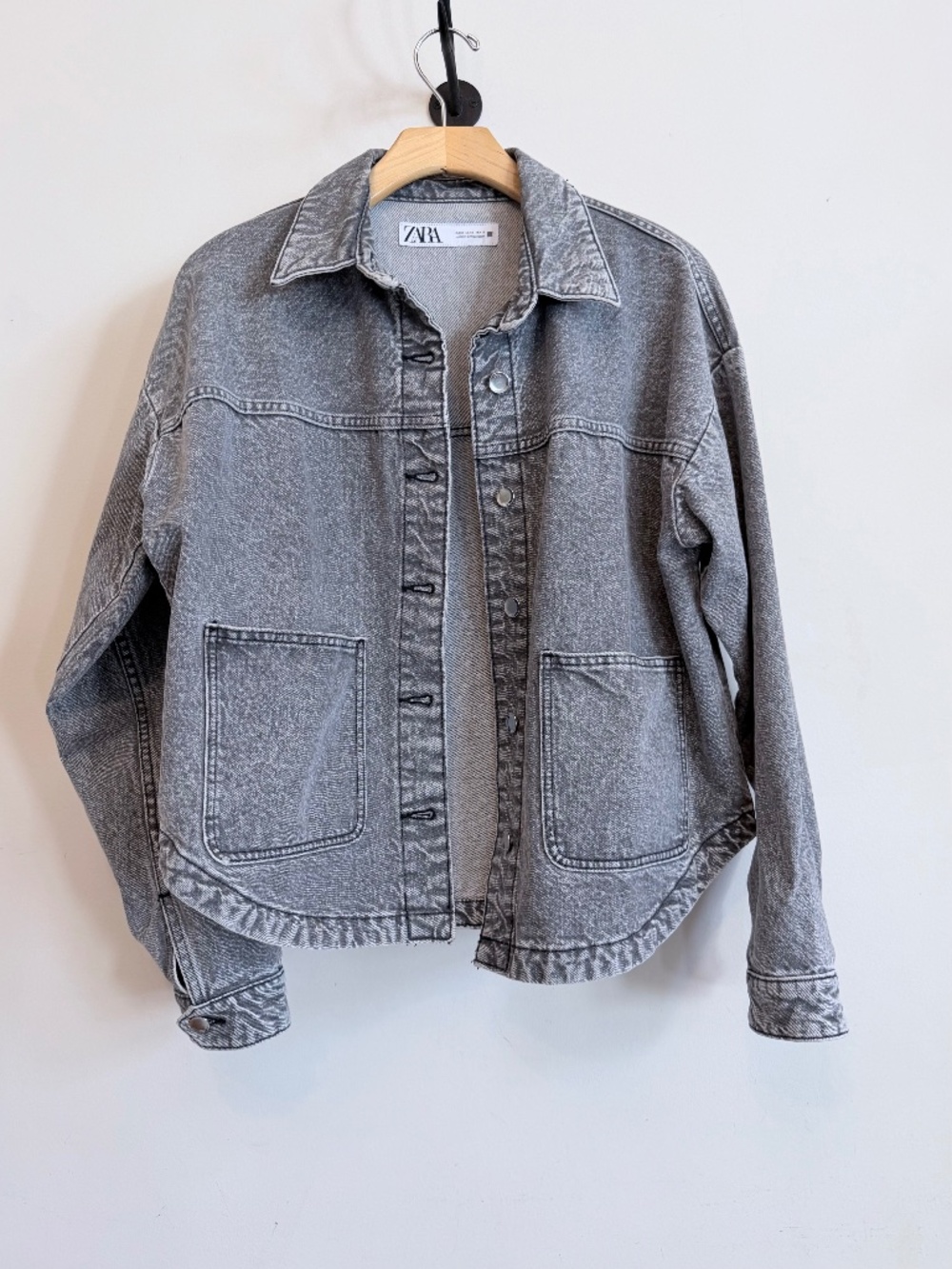 Zara Grey Denim Rounded Hem Denim Jacket Size S
